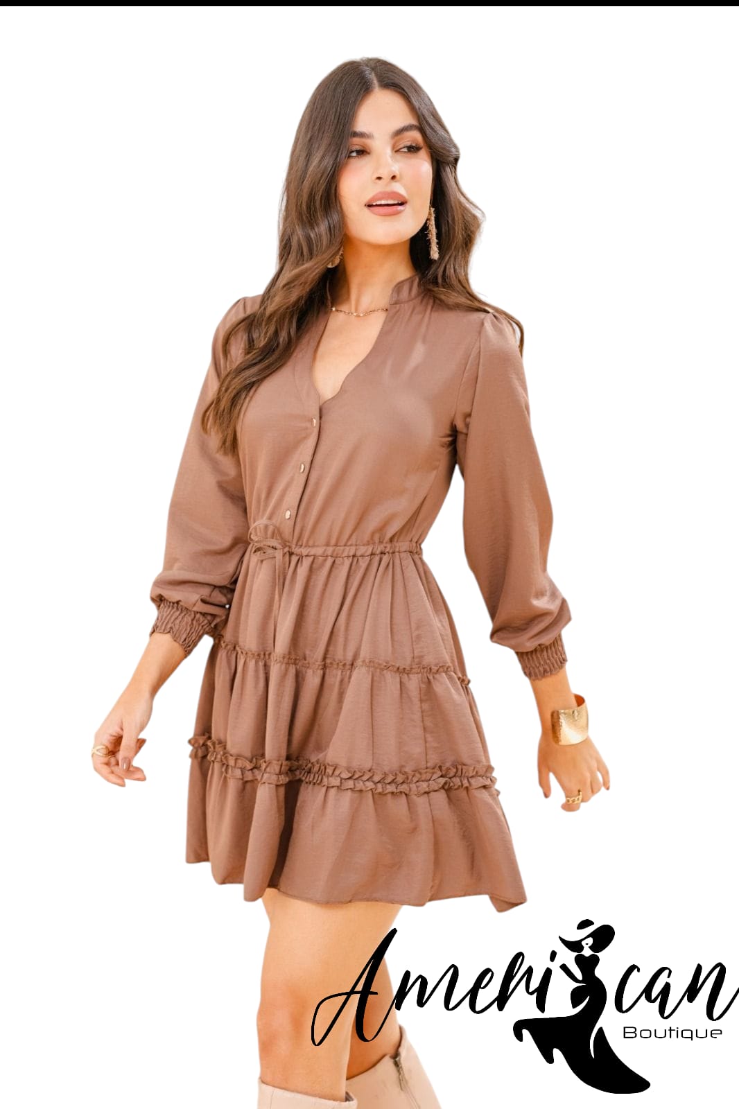 vestido corto cafe manga larga